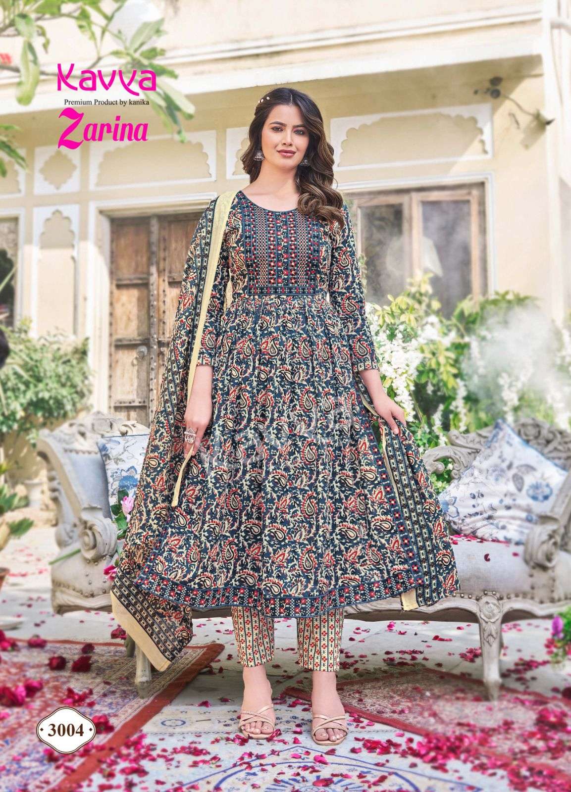 ZARINA VOL 3 MAL COTTON +EMBRODERYWORK KURTI WITH COTTON PANT AND MAL DUPATTA BY KAVYA BRAND 3004